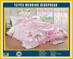 Fleur D'haiti Floral Bedspread Set King Pink White Ruffled Embroidered Bedroom. Fixed Price $190.00.