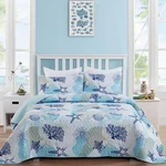 Coastal Quilt Set Full Size, Blue Ocean Beach Themed Bedding Coral Seashell. Fixed Price $65.99.