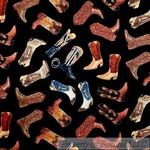 Boneful Fabric Fq Cotton Quilt Black Brown Horse Farm Rodeo Leather Boot Scenic. Fixed Price $6.85.