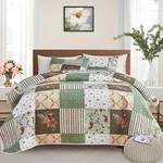 Patchwork Quilt Set Full/queen Size, 3 Pieces Green Floral Plaid Summer Bedsprea. Fixed Price $43.43.