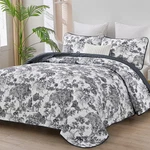 Botanical Quilt Set Queen Size, Black 3 Pieces Toile Floral Plants Printed Be.... Fixed Price $38.25.