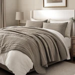 Evergracehome King Quilt Set 3 Pc 100% Cotton Modern Lines Stone Taupe 108X92. Fixed Price $74.99.