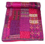Indian Handmade Silk Patola Kantha Quilt ,vintage Throw Blanket, Boho Bedspread. Fixed Price $67.00.
