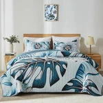 Quilt Bedding Set,white Green Botanical Pattern Light Blue King/cal. Fixed Price $59.99.