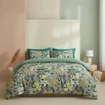 New Anthro Green Botanical Print Boho Queen King Size Bedding Duvet & Sham Set. Fixed Price $153.00.