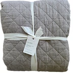 Pottery Barn Belgian Flax Linen Diamond Quilt Full Queen Warm Gray Nwt. Fixed Price $209.99.