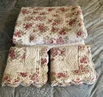 French Boutis Pique King Quilt Set Floral 100% Cotton + Shams Reversible Vintage. Fixed Price $89.99.