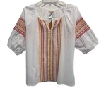 Main Strip Top Womens Medium White Embroidered Boxy Blouse Cotton Boho Chic. Fixed Price $16.20.