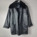Cooper Collections Jacket Black Leather Faux Fur Collar Buttons Quilt Lined Sz M. Fixed Price $49.99.