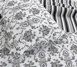 French Black Medallion 3P King Quilt Set: Cozy Cotton Toile Striped White Floral. Fixed Price $89.45.
