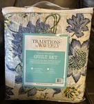 Traditions By Waverly Full Queen Size Floral 3 Piece Quilt Set Blue & White Nwt. Fixed Price $79.99.