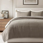 Evergracehome Cotton Modern Lines Quilt Set King Size Stone Taupe Bedding + Sham. Fixed Price $79.99.