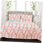 Dina 3 Piece Quilt Set Full/queen Blue/coral. Fixed Price $102.55.