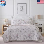 Laura Ashley - King Quilt Set Reversible Cotton Bedding Matching Shams. Fixed Price $136.55.