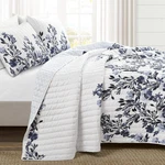 Tanisha Reversible Floral Quilt Set, 5 Piece King, Navy & White - Elegant. Fixed Price $170.99.