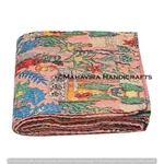 Floral Print Pure Cotton Peach Kantha Quilt Coverlet Queen Size Bedspread. Fixed Price $59.14.