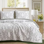 Mixinni Reversible Floral Quilt 3-PIECE Grey Embroidery Pattern Bed Coverlet .... Fixed Price $122.87.