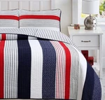 Liberty Stripes Quilt Set : 100% Cotton Red White Blue Ticking American 4TH July. Fixed Price $89.45.