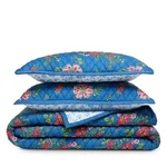 Aqua Reversible Printed Cotton Quilt Set, King - Exclusive. Fixed Price $155.00.