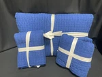 Pottery Barn Pick-stitch Bed Quilt Cotton Linen King 2 Euro Sham Capri Blue New. Fixed Price $239.99.