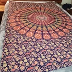 India Block Print Wall Hanging Bed Topper Floral Mandala Boho Purple Orange. Fixed Price $19.95.