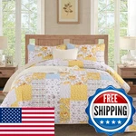 Anibedding Yellow Patchwork Quilt Set Queen Size Boho Floral Plaid Bedspread Cov. Fixed Price $49.74.