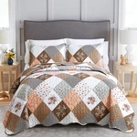 Floral Plaid Patchwork Quilt Set Twin Size, Reversible Brown Bedding Soft Mi. Fixed Price $58.04.