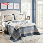 Modern Heirloom Blue Floral Embroidered Quilted Bedspread - Lightweight Breathab. Fixed Price $90.33.