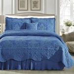 Dark Blue Teal Embroidered 4PC Quilt Set Queen King Coverlet Solid Bedspread. Fixed Price $142.90.
