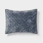 Two Standard Luxe Diamond Stitch Velvet Quilt Pillow Shams Slate Blue. Fixed Price $24.99.