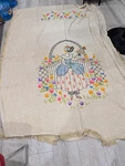 Vintage Hand Embroidered Bed Spread Matching Dresser Liners Cloths Flowers. Fixed Price $150.00.