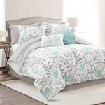 Reversible Floral Comforter Set, 8 Piece King, Blue & Gray Cottage Decor. Fixed Price $246.99.