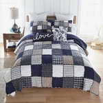 Checkerboard Indigo Ragged Edge Patchwork Country Queen 3 Pc Quilted Bedding Set. Fixed Price $114.74.
