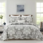 King Size Quilt - 100% Cotton Grey Set Farmhouse Paisley Floral Bedspre.... Fixed Price $135.15.