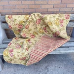 Cozy Cottage Core Country Yellow Pink Antique Rose Striped Throw Quilt Blanket. Fixed Price $44.95.