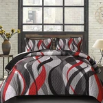 Classic Line Quilt Set King Size, Red And Grey With 2 Pillowshams, St. Fixed Price $73.99.