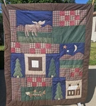 Rustic Cabin Lodge Patchwork Quilt Throw Moose Fish Pine Tree Applique 50X58. Fixed Price $19.00.