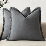 Foindtower 18X18 Set Of 2 Linen Fringe Throw Pillow Covers Gray Boho. Fixed Price $18.97.
