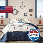 Djoymock Ocean King Size Quilt Set 3 Piece,nautical Coastal Bedding Wi. Fixed Price $87.76.