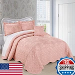 Home Soft Things Damask 4 Piece Bedspread Set Scalloped Edge Reversible Quilt. Fixed Price $148.78.