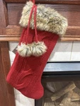Target Wondershop Red Cable Knit Christmas Stocking Brown Faux Fur Cuff Poms. Fixed Price $34.95.