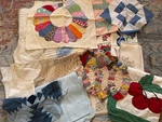 Vintage Lot Of Linens - Chenille Embroidered Quilt Pieces 30. Fixed Price $30.00.
