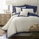 3PC Duvet Cover Bedding Set Cotton With Applique / Hemstitch Design - Navy. Fixed Price $21.99.