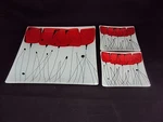Set Of 3 Square Glass Plates, 10" Dinner & Two 5" Sides, W/red Tulips Abstract. Fixed Price $12.95.