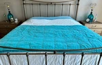 Linoto Teal Linen Quilted Coverlet, King Size. Fixed Price $450.00.