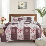 Flysheep Patchwork Quilt Set Full/queen Size 3 Pieces Brown Floral Plaid Summer. Fixed Price $54.29.