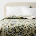 Full/queen Large Scale Printed Floral Gauze Reversible Quilt Green - Threshold. Fixed Price $33.99.