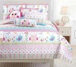 Happy Owl Pink Floral Reversible Quilt Bedding SET-TWIN-2 Pcs-cozy Line -new. Fixed Price $35.99.