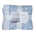 Nicole Miller Home Cotton King Quilt Set 3PC Reversible Floral Stripe Blue White. Fixed Price $189.00.
