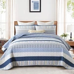 Djy Navy Blue Striped Quilt King Size, Boho Tan Bedspread Coverlet. Fixed Price $49.93.